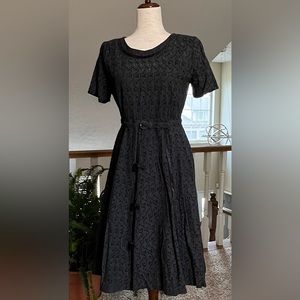 Vintage 1950s The House of Shroyers Belted Black Eyelet Dress w Slip Modern Sz 4